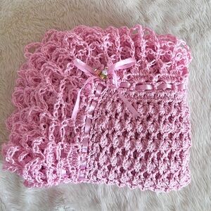 Handmade pink crochet blanket